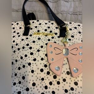 Betsy Johnson Black and White Polka Dot Bag with Pink Bow
